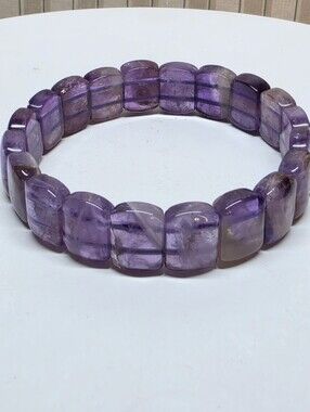 Natural Amethyst Stretch Bracelet Chunky Pillow Beads Size 7